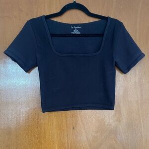 By Together Elegant Black Square Neck Crop Top